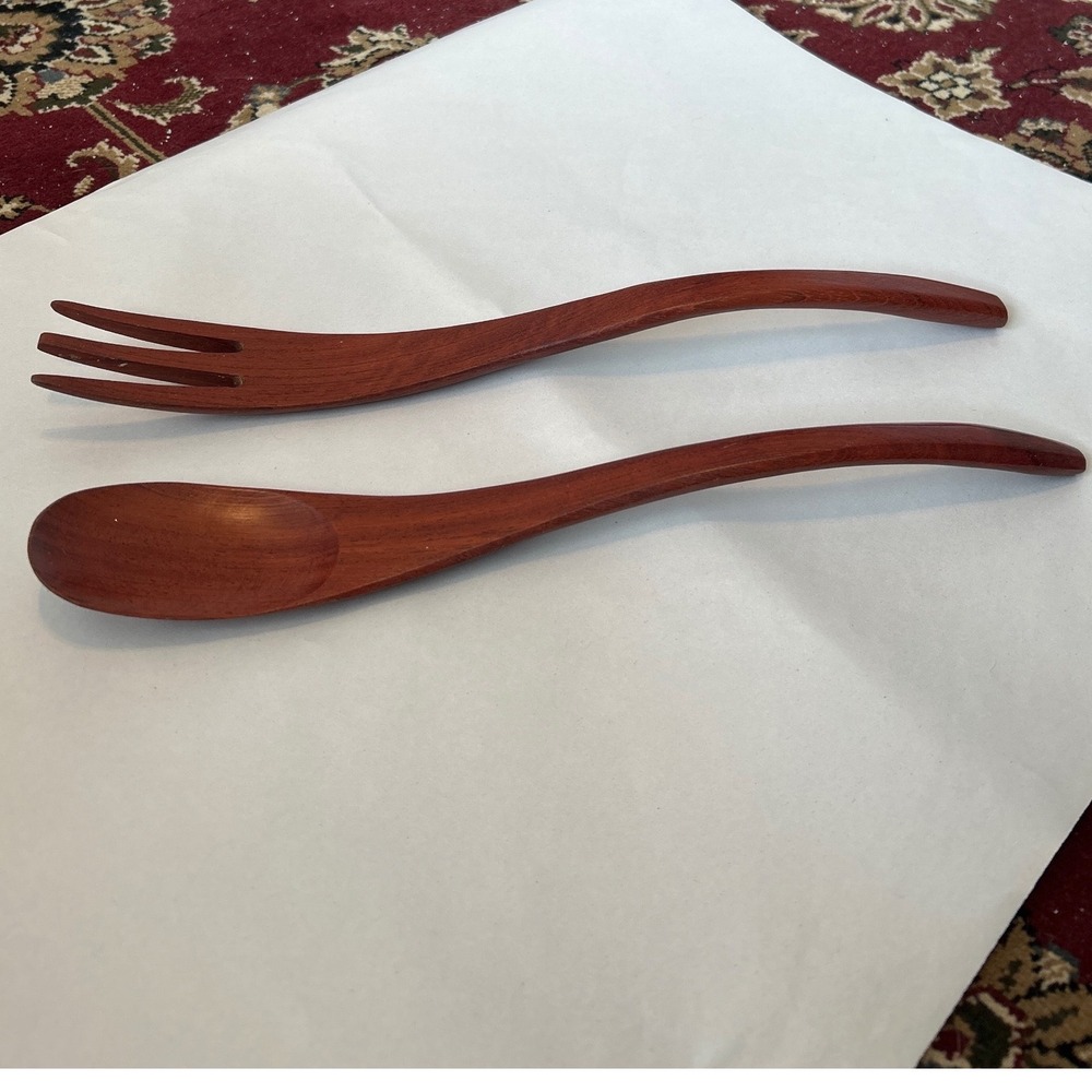 Wooden Salad Servers Spoon Fork Set Serving Utensils Kitchen Tools